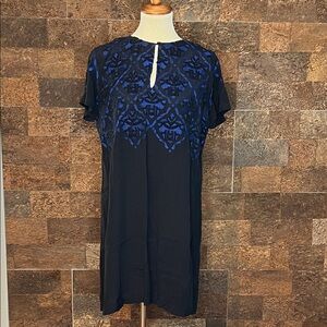 Lucky Brand Black Shift Dress w/ Black Beading Blue Embroidery Pattern SZ M NWT